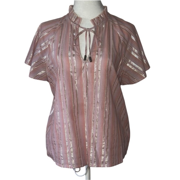 INC International Concepts Pink Flutter Sleeve Blouse with Tie Front - Picture 1 of 5